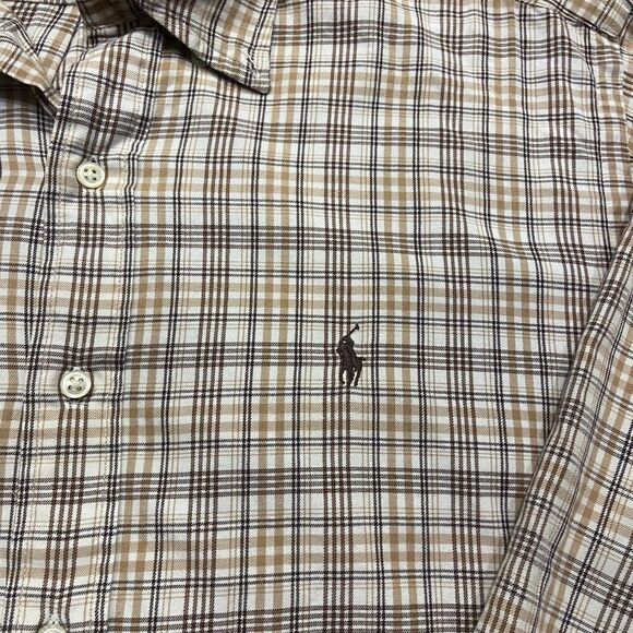 Polo Ralph Lauren Vtg Blake Button Front Cream Tan Plaid Shirt Men's Size Small - Picture 4 of 9
